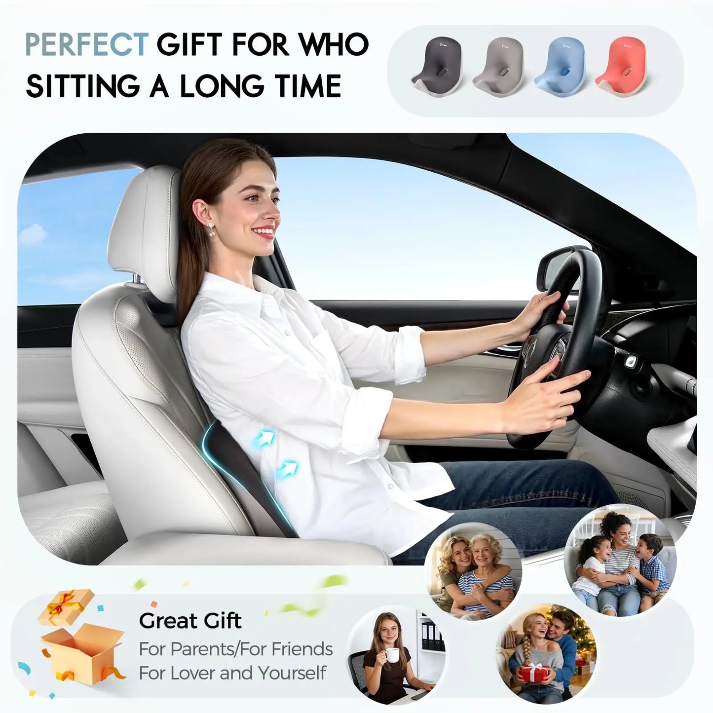 Relieve Back Pain! Ergonomic L-Shaped Car Seat & Lumbar Cushion Set
