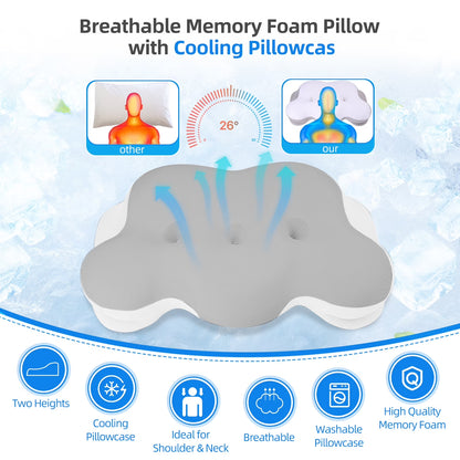Cervical Neck Pillow, Pillow for Neck Pain Relief, Memory Foam Neck Pillow, Adjustable Cervical Pillow Cozy Sleeping, for Neck and Shoulder Pain Relief, Queen Gray, Adult, 15"Lx7"W, 3.08 Lb