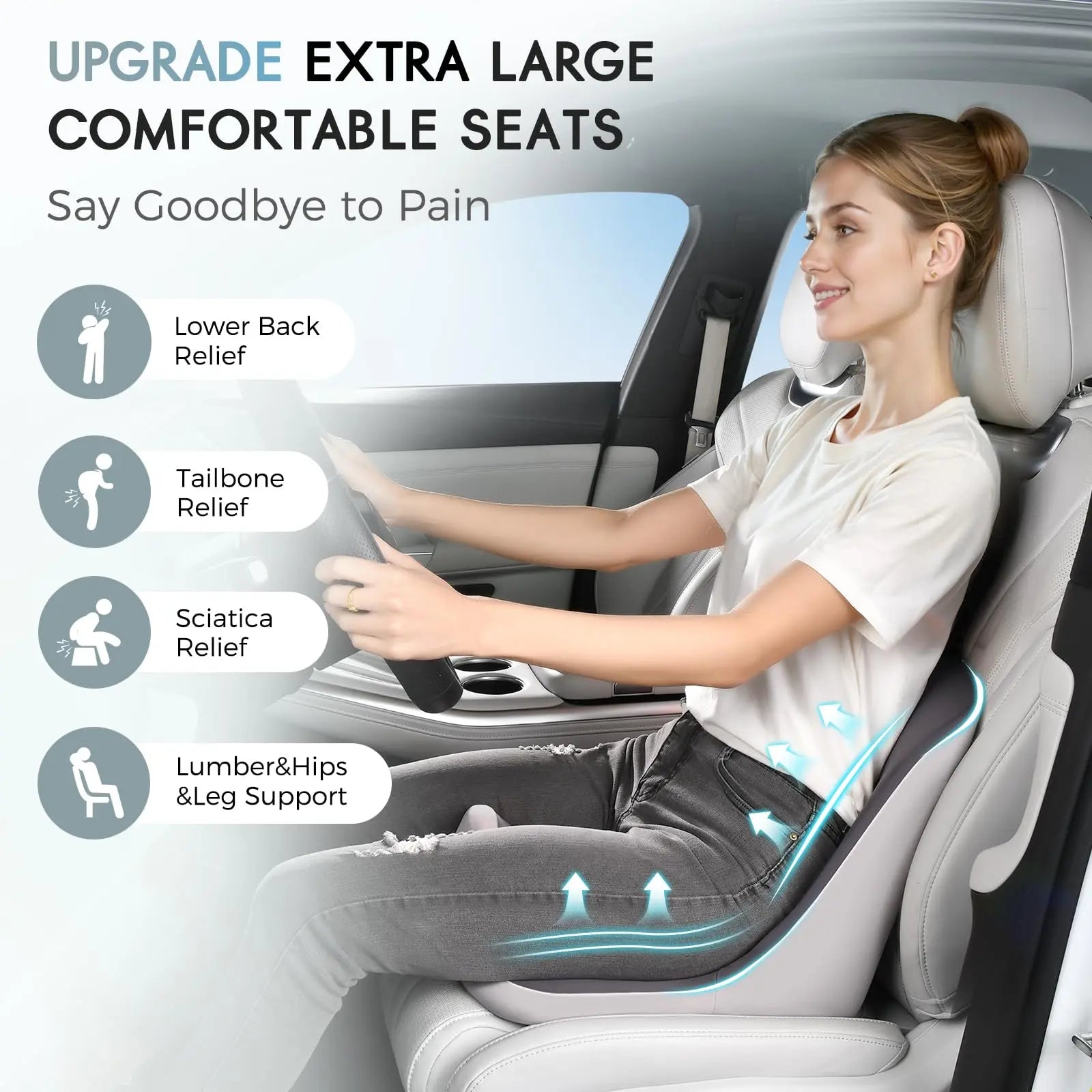 Relieve Back Pain! Ergonomic L-Shaped Car Seat & Lumbar Cushion Set
