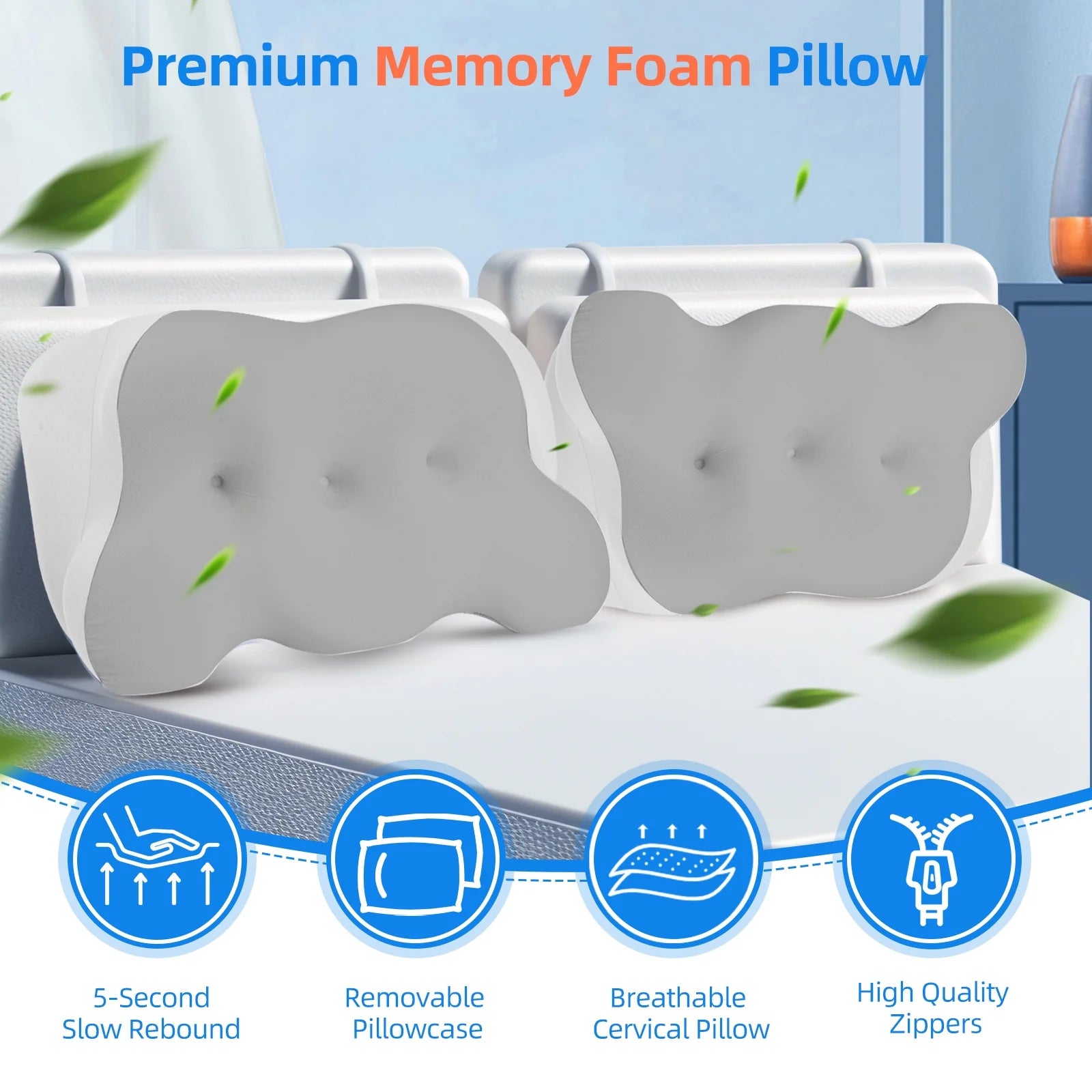 Cervical Neck Pillow, Pillow for Neck Pain Relief, Memory Foam Neck Pillow, Adjustable Cervical Pillow Cozy Sleeping, for Neck and Shoulder Pain Relief, Queen Gray, Adult, 15"Lx7"W, 3.08 Lb