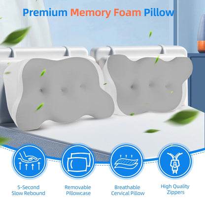 Cervical Neck Pillow, Pillow for Neck Pain Relief, Memory Foam Neck Pillow, Adjustable Cervical Pillow Cozy Sleeping, for Neck and Shoulder Pain Relief, Queen Gray, Adult, 15"Lx7"W, 3.08 Lb