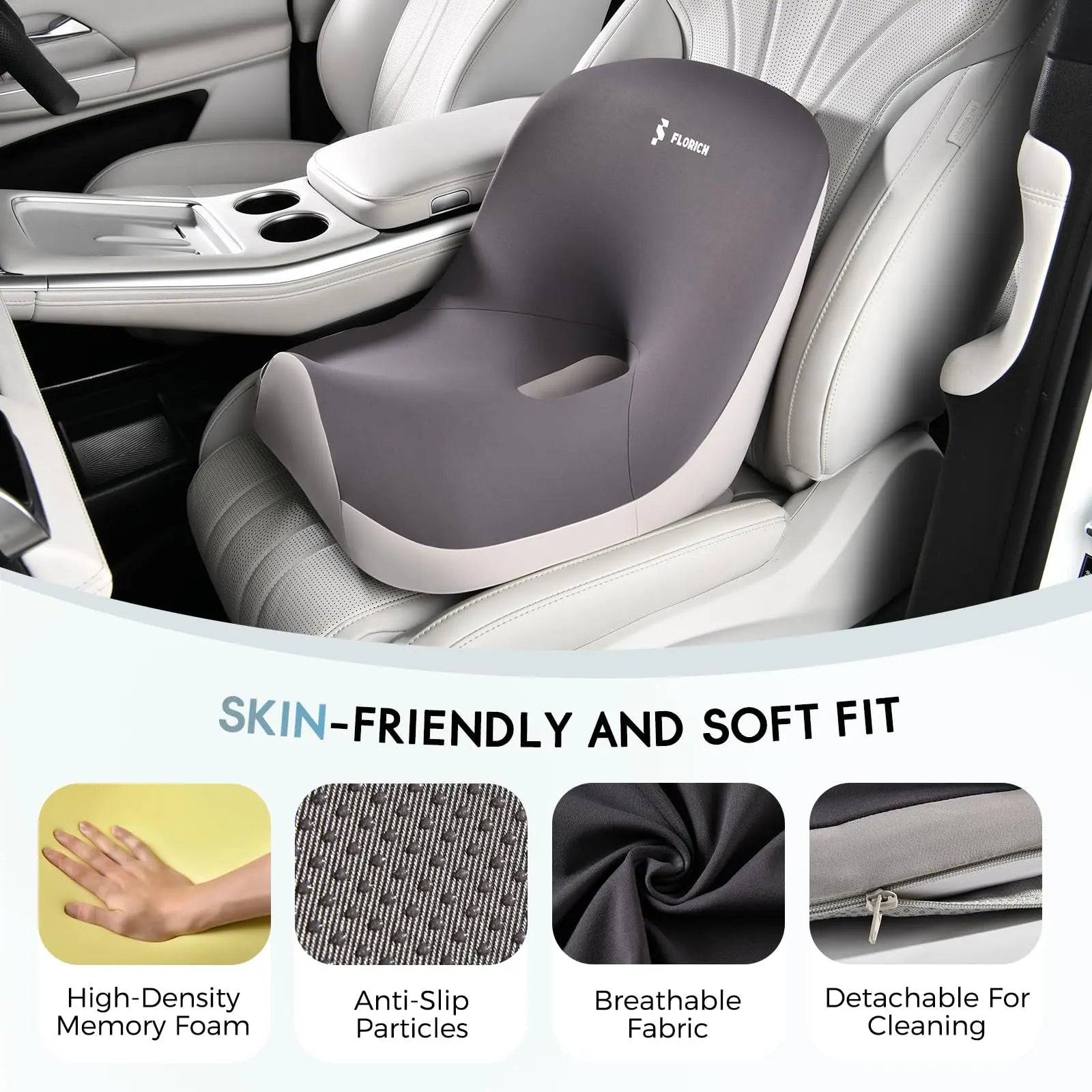 Relieve Back Pain! Ergonomic L-Shaped Car Seat & Lumbar Cushion Set