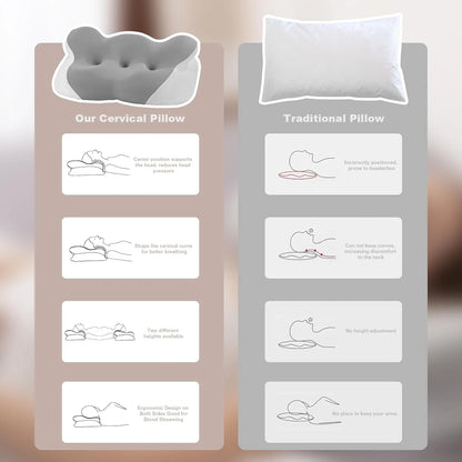 Cervical Neck Pillow, Pillow for Neck Pain Relief, Memory Foam Neck Pillow, Adjustable Cervical Pillow Cozy Sleeping, for Neck and Shoulder Pain Relief, Queen Gray, Adult, 15"Lx7"W, 3.08 Lb